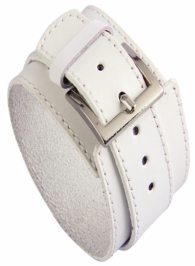 AZYOUNG Black Brown White Leather Cuff Bracelet for Men Women Two Layers Adjustable Belt Buckle Wristband(White) - Image 1