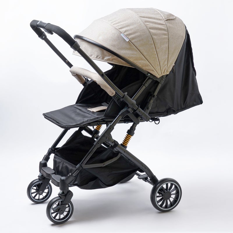molody Baby Stroller – Hydraulic Suspension – Travel Friendly – Parent & World Facing – One Hand Fold – Khaki - Image 1