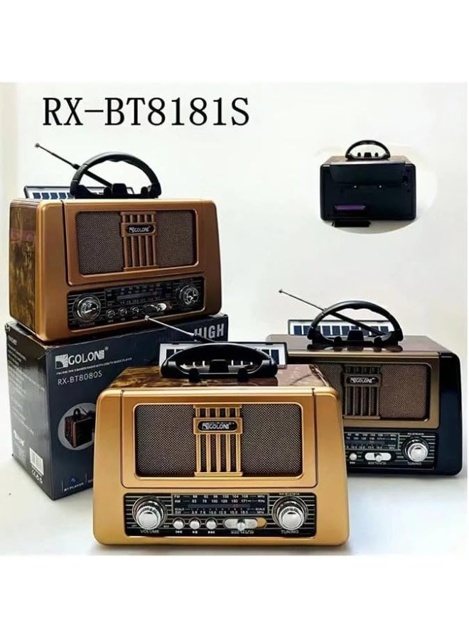 Golon Retro Radio RX-8181BT, Portable AM FM SW, Bluetooth, Type-C, Vintage Wood - Image 1