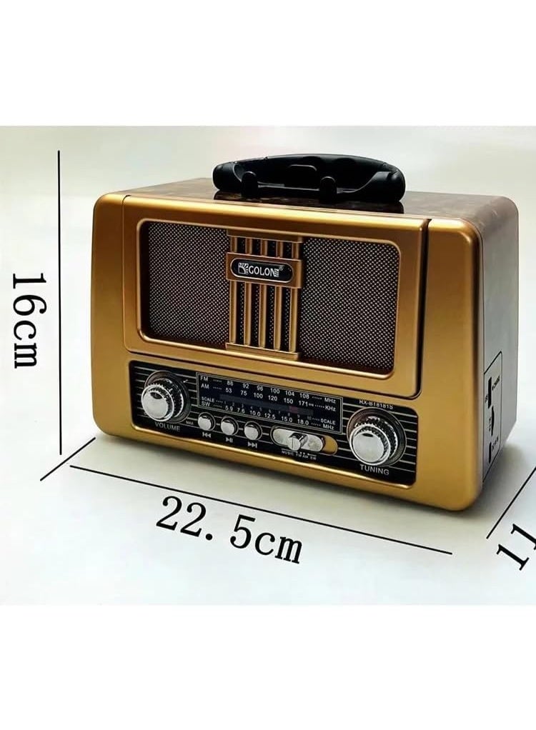 Golon Retro Radio RX-8181BT, Portable AM FM SW, Bluetooth, Type-C, Vintage Wood - Image 2