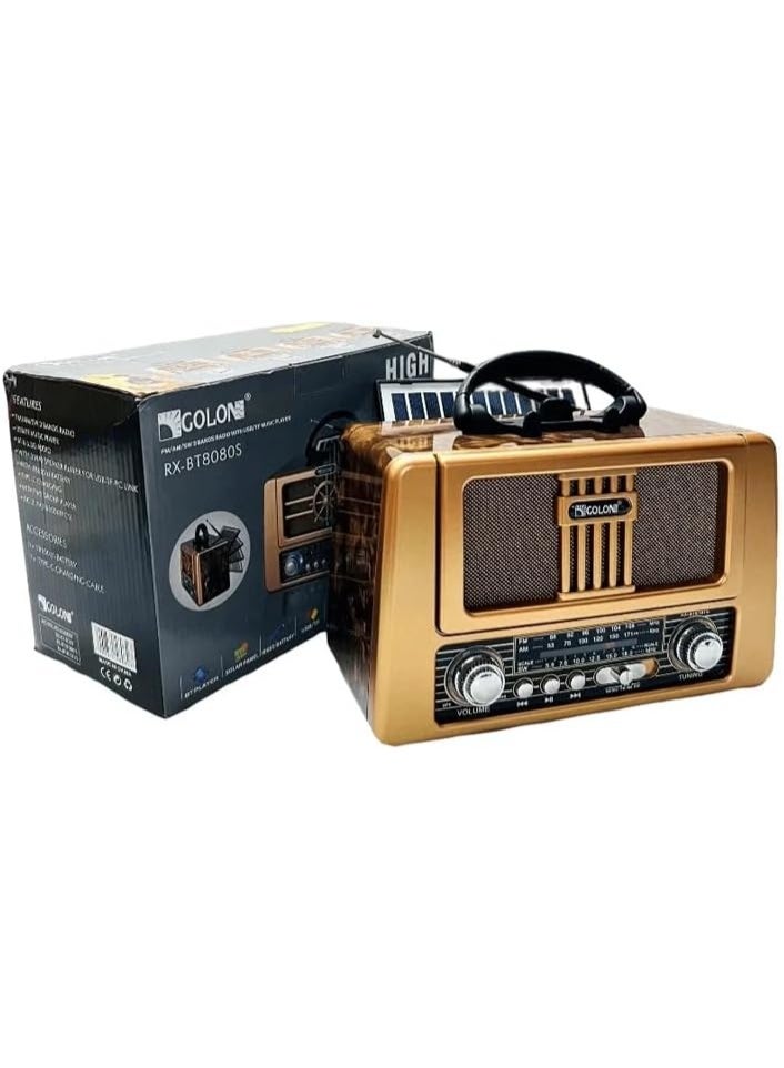 Golon Retro Radio RX-8181BT, Portable AM FM SW, Bluetooth, Type-C, Vintage Wood - Image 3