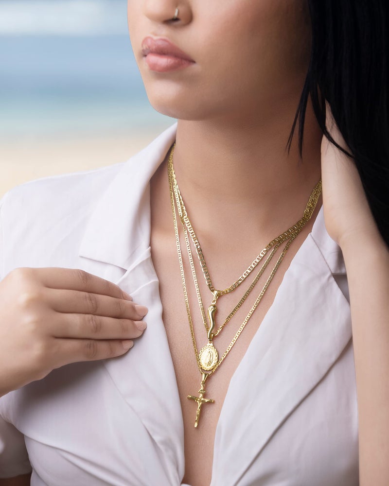 Barzel Cross Necklace for Women & Men 18K Gold Plated Flat Mariner/Marina 060 3MM Chain Necklace With Italian Cross Pendant (Gold Cross, 18) - Image 5