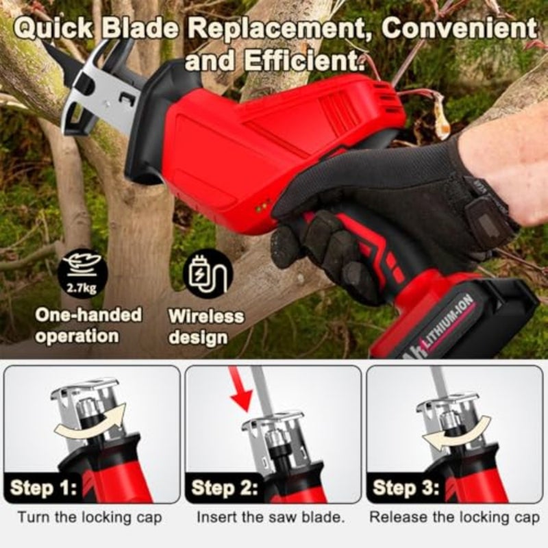 Cordless Reciprocating Saw 21V Power Saw Handheld 0-3500SPM with 2 Batteries and 4 Saw Blades Electric Cordless Saws Compact Variable Speed Wireless Reciprocating Saws for Woods Metal PVC Cutting - Image 5