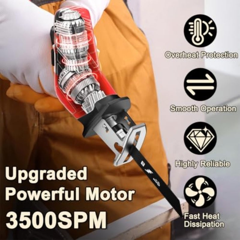 Cordless Reciprocating Saw 21V Power Saw Handheld 0-3500SPM with 2 Batteries and 4 Saw Blades Electric Cordless Saws Compact Variable Speed Wireless Reciprocating Saws for Woods Metal PVC Cutting - Image 2