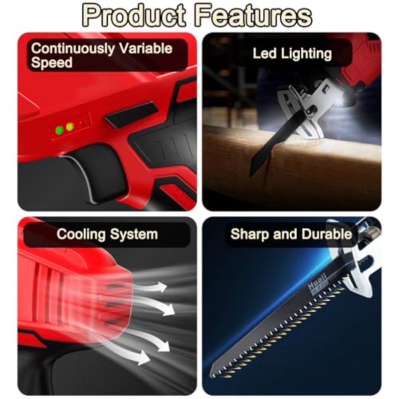 Cordless Reciprocating Saw 21V Power Saw Handheld 0-3500SPM with 2 Batteries and 4 Saw Blades Electric Cordless Saws Compact Variable Speed Wireless Reciprocating Saws for Woods Metal PVC Cutting - Image 3