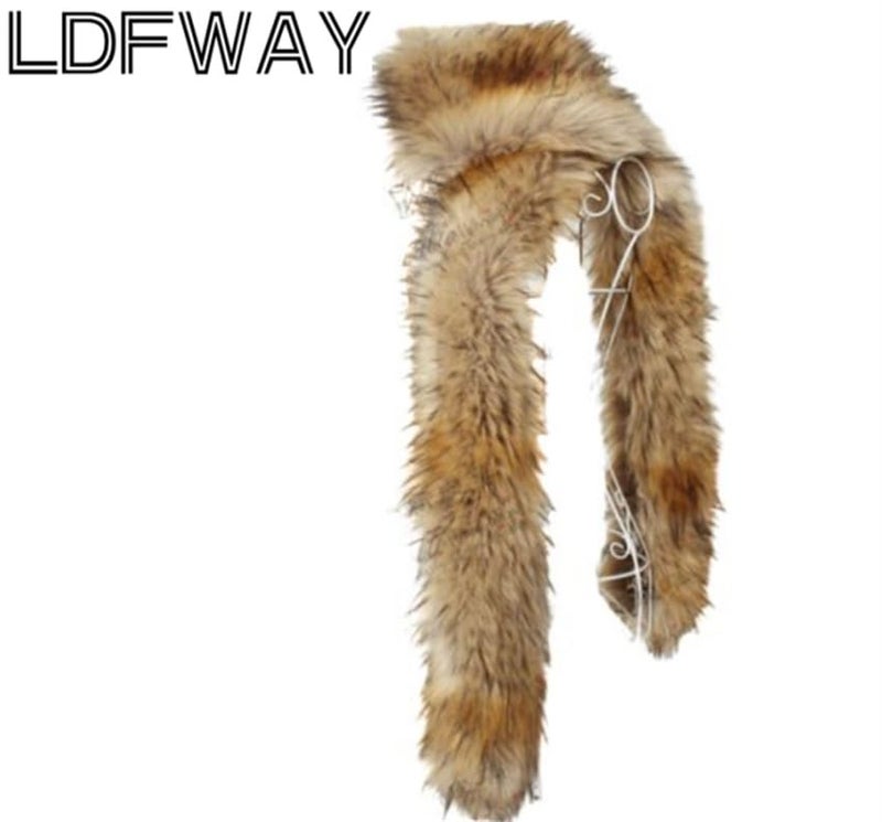 LDFWAY Long Men Women Faux Fur Collar Winter Warm Wrap Stole Scarf Shawl Shrug (Brown) - Image 2
