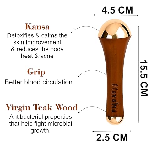 Flavoma Traditional Ayurvedic Dual Side Kansa Wand Massage Tool | Teak Wooden Handle With Both Side Bronze Metal Dome, Natural Brown | Massage for Back, Neck, Shoulders & Legs - Image 2