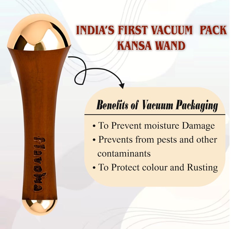 Flavoma Traditional Ayurvedic Dual Side Kansa Wand Massage Tool | Teak Wooden Handle With Both Side Bronze Metal Dome, Natural Brown | Massage for Back, Neck, Shoulders & Legs - Image 4