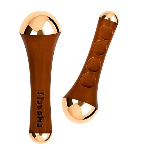 Flavoma Traditional Ayurvedic Dual Side Kansa Wand Massage Tool | Teak Wooden Handle With Both Side Bronze Metal Dome, Natural Brown | Massage for Back, Neck, Shoulders & Legs - Image 1