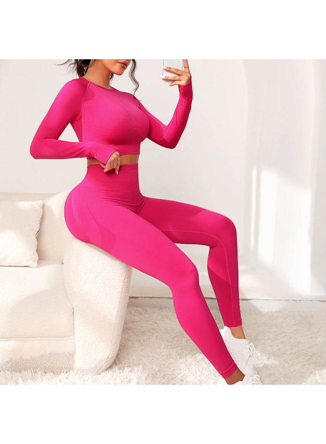 European And American Yoga Suit Seamless Long Sleeve Top + Tight High Waist Fitness Pants 2-piece Set - Image 2
