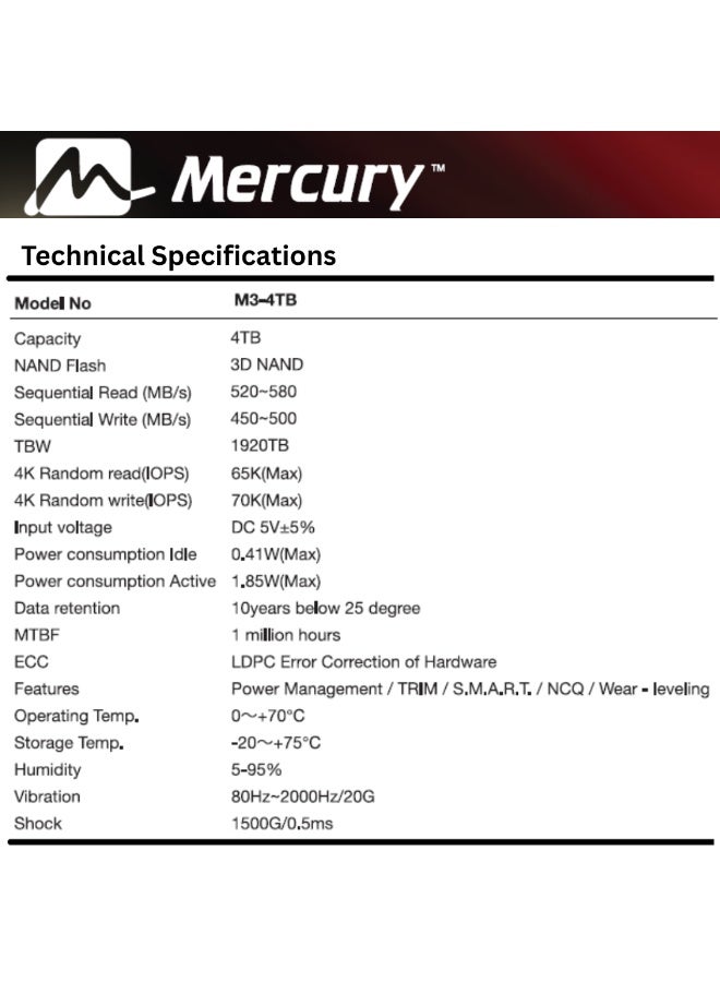 Mercury SSD M3-Series, 2.5-inch SATA III, 550MB/s Read Speed, 520MB/s Write Speed (4, TB) - Image 5