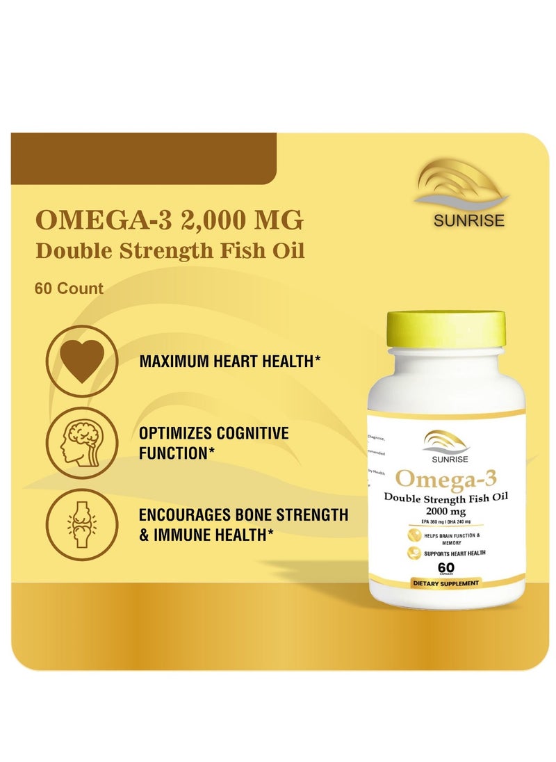 Omega 3 Double Strength 2000mg Fish Oil 60 Softgels | Supports Heart, Memory and Eye Function