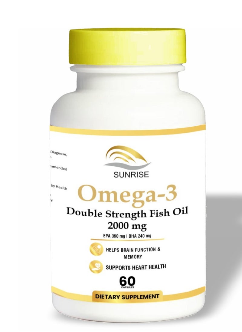 Omega 3 Double Strength 2000mg Fish Oil 60 Softgels | Supports Heart, Memory and Eye Function