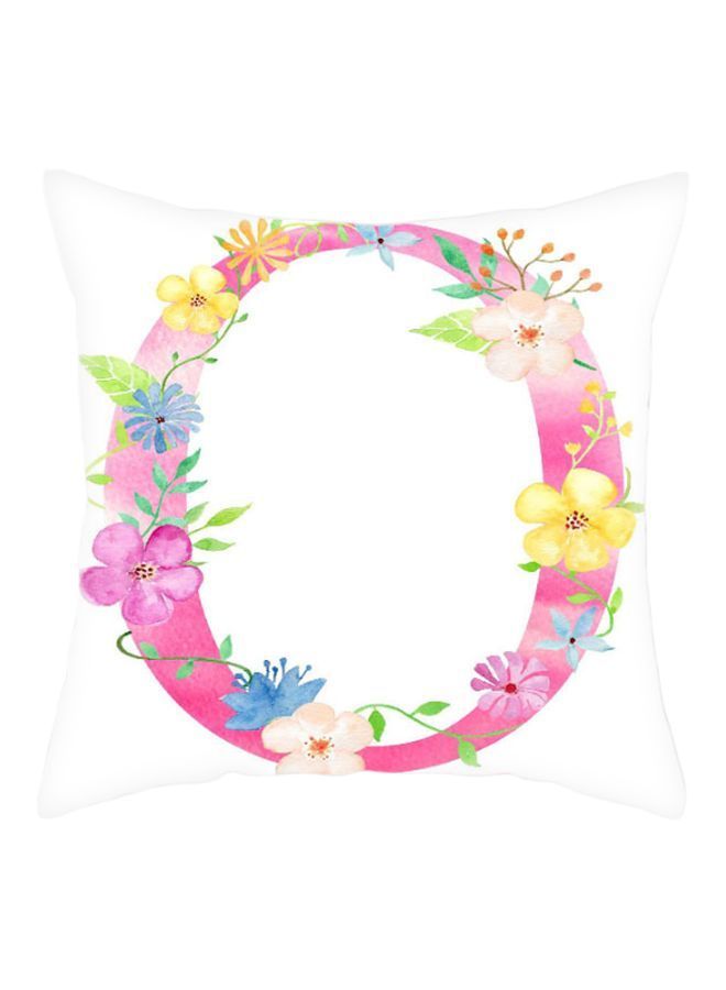 NIBEMINENT Letter O Printed Cushion Cover White/Pink/Blue 45x45cm