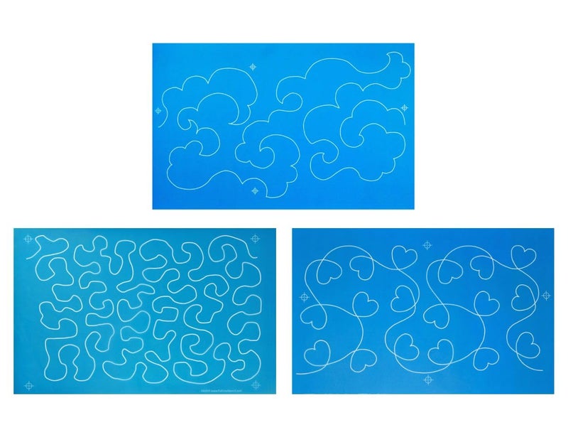 Full Line Stencil 3-Pack Edge to Edge - Cloudy Skies, Large Stipple Meander, & I Love It - Continuous Line Templates for Free Motion Quilting, Domestic Machine, Hand, Long-Arm Quilting - Image 1