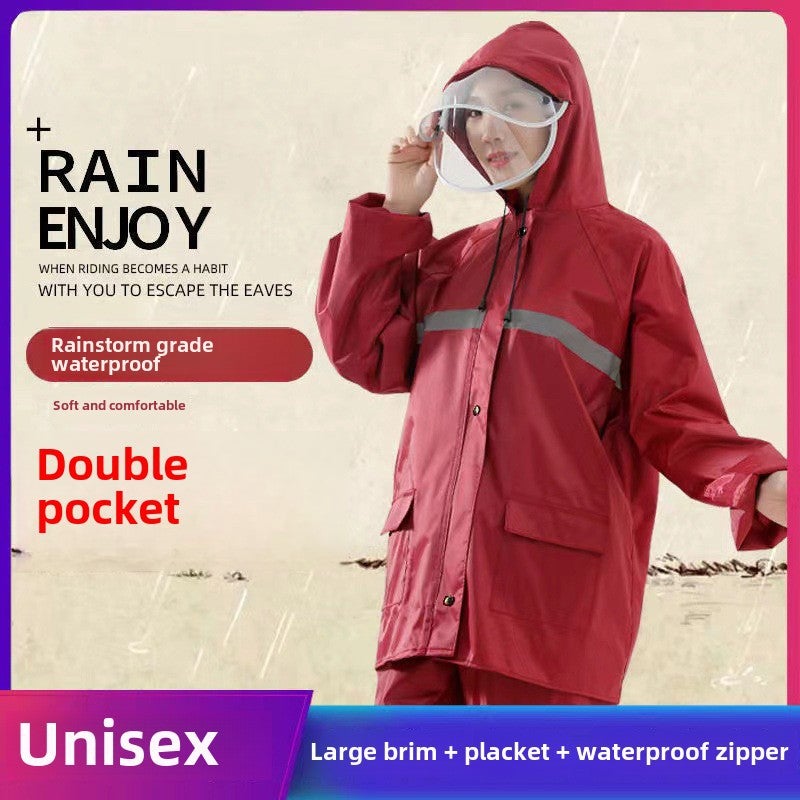 Waterproof Reflective Raincoat Suit for Cycling Bordeaux single layer/suit [double pocket + double brim]]