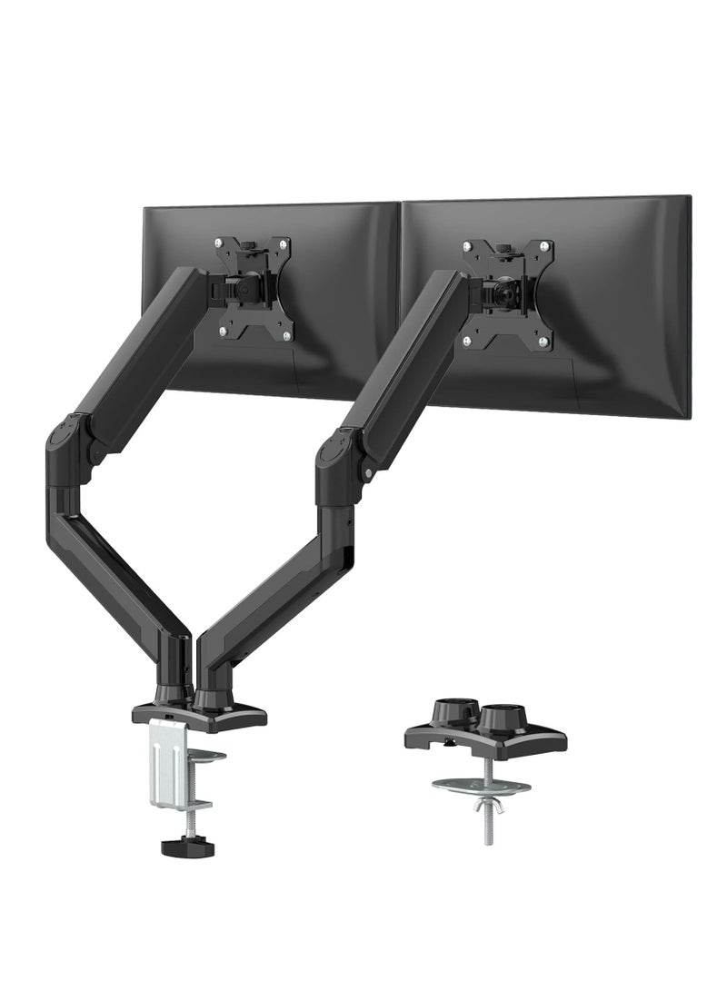 ELTRAZONE Dual Monitor Mount Stand, Adjustable Monitor Stand, Articulating Gas Spring Monitor Arm, Monitor Desk Mount with Clamp and Grommet Base - Fits 13 to 32 Inch Computer Monitors  - Image 1