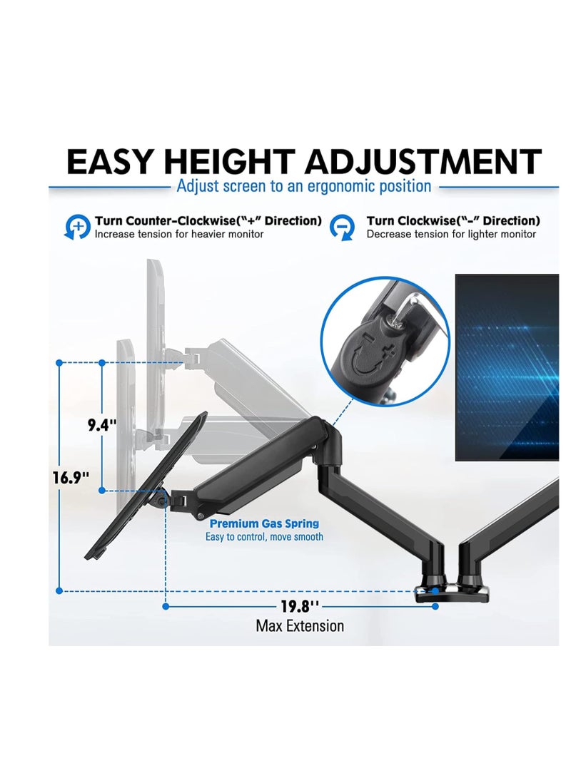 ELTRAZONE Dual Monitor Mount Stand, Adjustable Monitor Stand, Articulating Gas Spring Monitor Arm, Monitor Desk Mount with Clamp and Grommet Base - Fits 13 to 32 Inch Computer Monitors  - Image 5