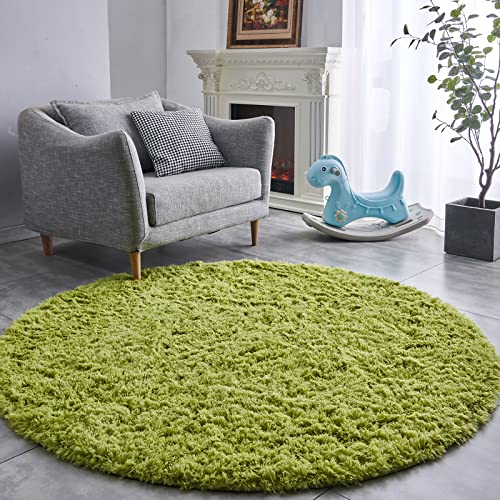 FJZFING Grass Green Round Rug UltraSoft Plush Modern 6x6 Circle Area Rug for Kids Bedroom Fluffy Shag Circular Rug for Nursery Room Cute Grass Green Carpet for Teens Room - Image 1