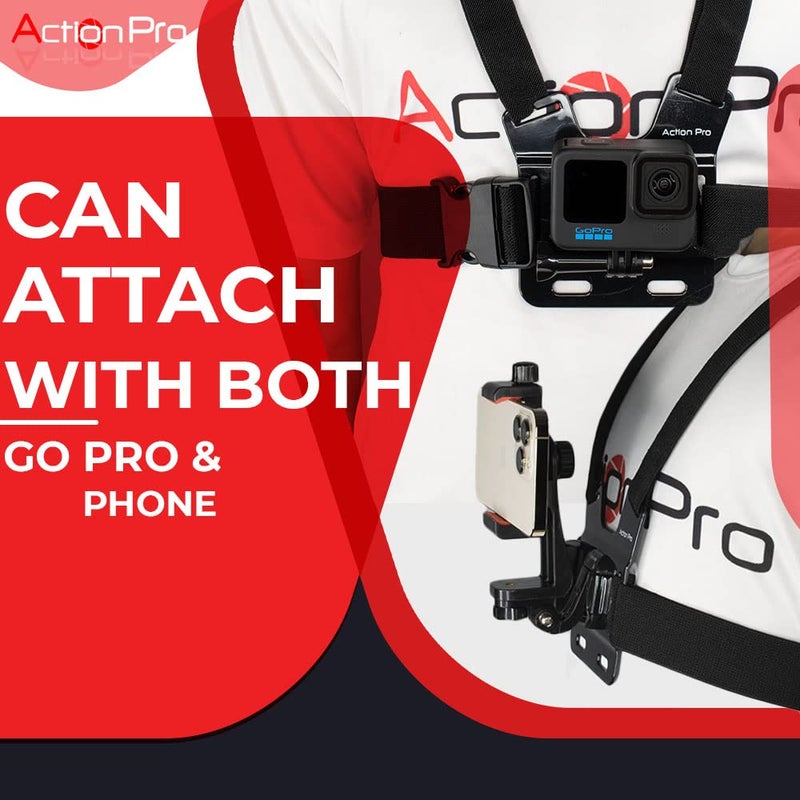 Action Pro حامل هاتف مع حزام صدر قابل للتعديل مع خطاف J لتحويل سريع ومحول رأس كتلة مع برغي إبهام متوافق مع الهواتف المحمولة وكاميرات 13 12 11 10 9 8 7 6 5 4 (ABS، أسود) - Image 5