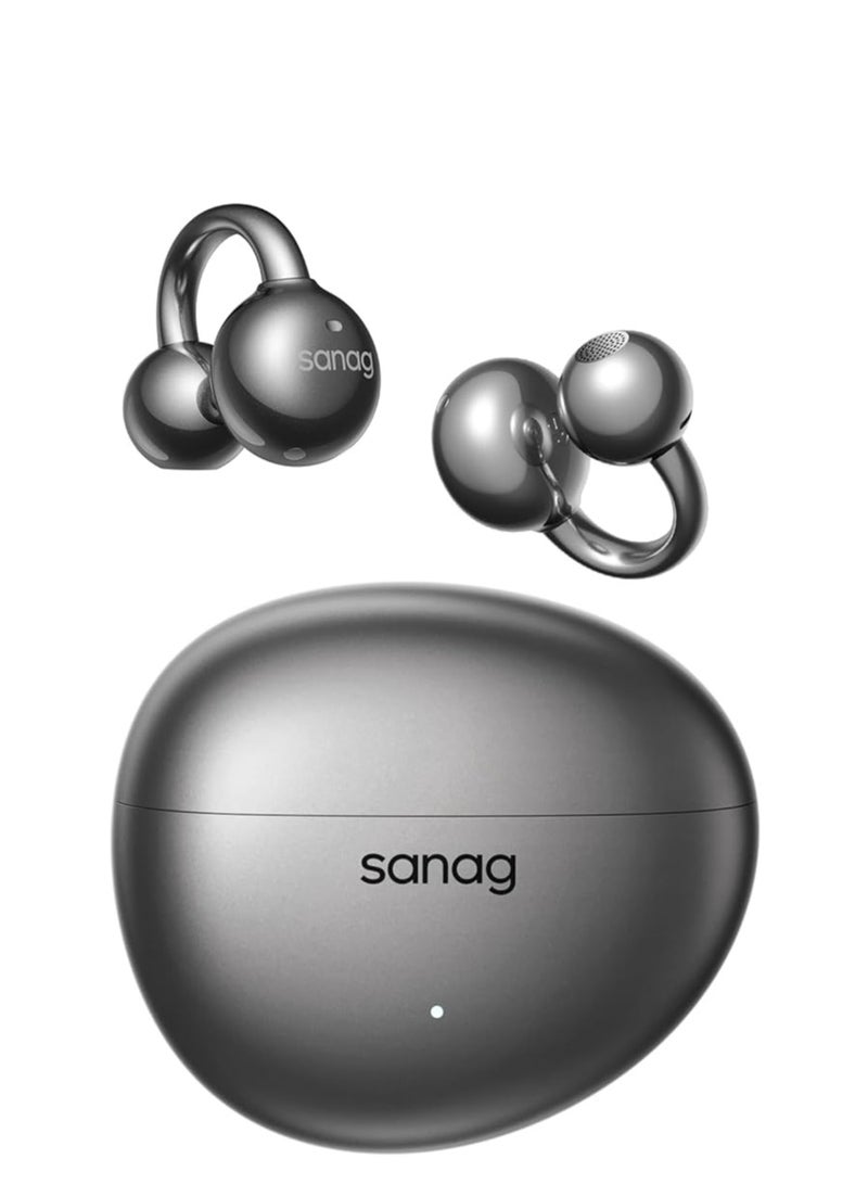 Sanag S7S AI Open Ear Headphones, Wireless Clip On Earbuds, Lightweight Bluetooth 5.4 Earphones with 48H Playtime, IPX4 Waterproof, AI Conversation for Small Ears, Glasses Wearers,Sport (Black) - Image 1