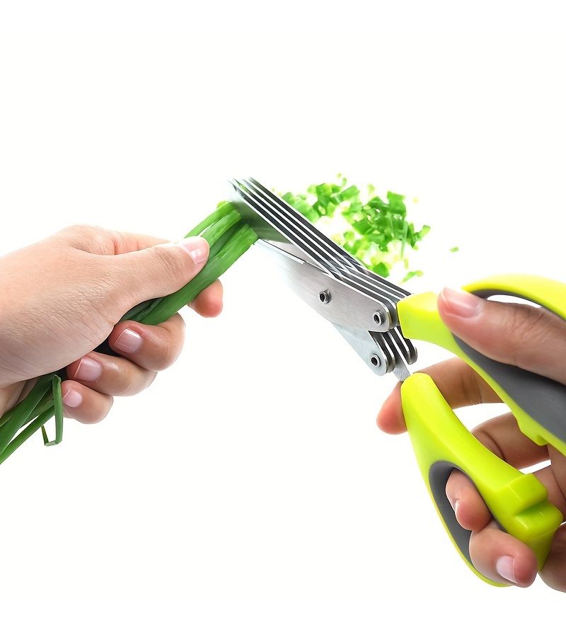 مقص أعشاب متعدد الطبقات أحمر 5 طبقات أداة تقطيع خضروات حادة لمطبخك - Image 1