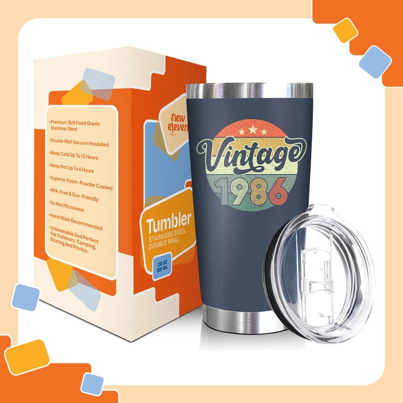 NewEleven 40th Birthday Gift For Men Women - 1986 40th Birthday Decorations For Him, Her - Turning 40-40 Year Old Gifts For Man, Woman, Mom, Dad, Wife, Husband - 20 Oz Tumbler - Image 2