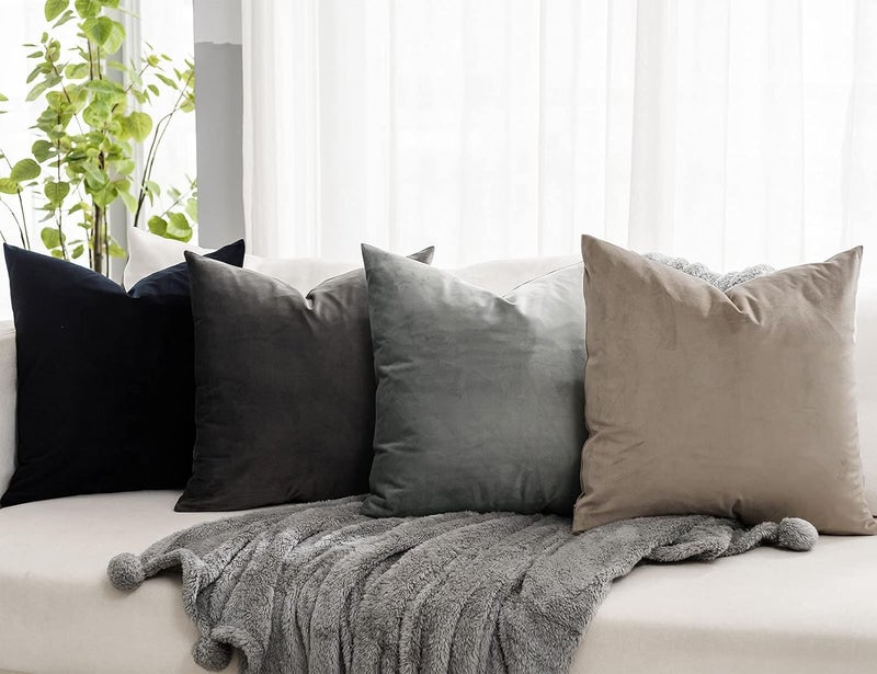 QUAFOO Ash Soft Velvet Throw Pillow Covers 28x28 inch Set of 2 for Sofa Couch Bed Living Room Decorative Luxury Solid Square Cushion Covers Case with Zipper - Image 2