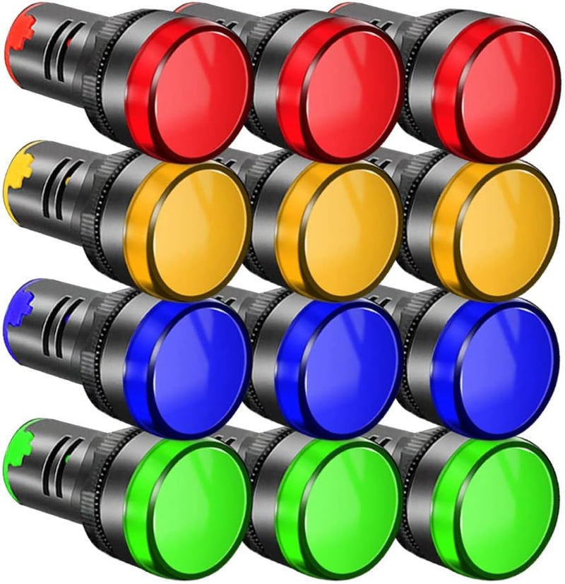 Gebildet 12pcs AC 110V 22mm LED Power Indicator, LED Pilot Signal Light Panel Indicator(Red Yellow/Blue/Green, Each Color 3pcs) - Image 1