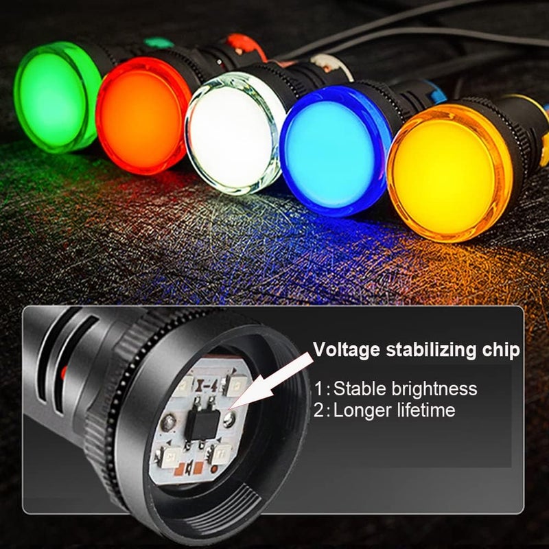 Gebildet 12pcs AC 110V 22mm LED Power Indicator, LED Pilot Signal Light Panel Indicator(Red Yellow/Blue/Green, Each Color 3pcs) - Image 5
