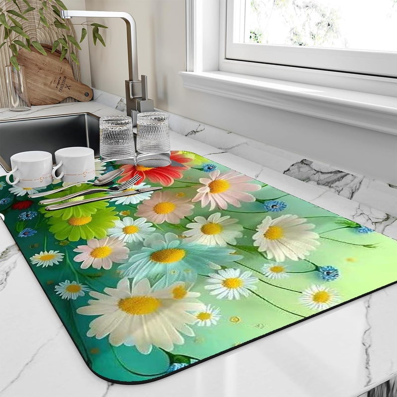 TAGPR Dish Drying mat Water Absorbent mats for Kitchen Utensils Large Dry Drying for Kitchen Large Size 58x38cm - Image 1