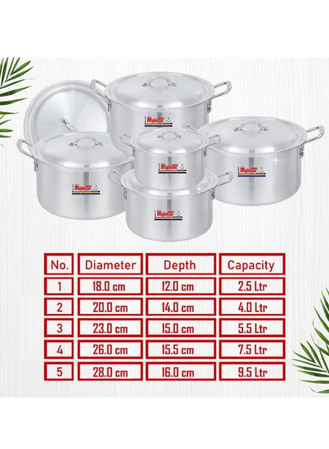 ماجيستك ماجستيك بلمسة نهائية معدنية HOM Junior طقم قدور 5 قطع مقاس 1x5 18 سم 20 سم 23 سم 26 سم 28 سم مع أغطية فولاذية ومقابض متينة - Image 5
