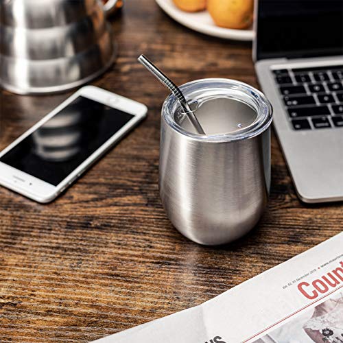 COMOOO 12oz Insulated Wine tumbler with Lid, Stainless Steel Stemless Wine Tumbler Glass,Double Wall Vacuum Wine Tumbler Cups with Straw Coffee, Cocktails,Beer,Champaign Silver, 8 Pack - Image 5
