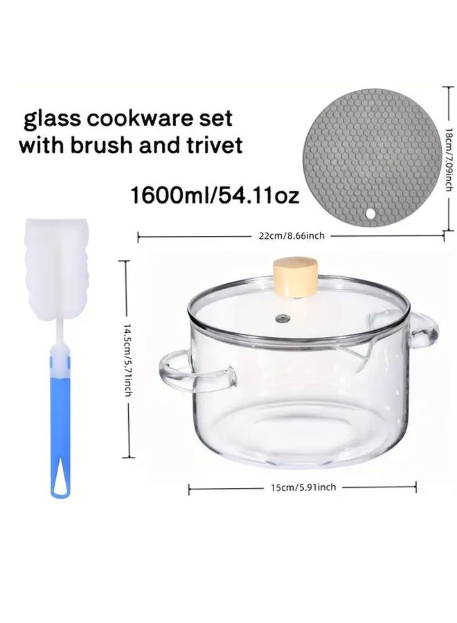 3 Piece Glass Pot Set With Brush Mat Large Sauté Pot With Lid - Image 3