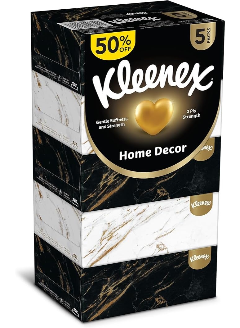 Kleenex مناديل وجه ديكور منزلي، 5 علب، 170 منديل، طبقتين