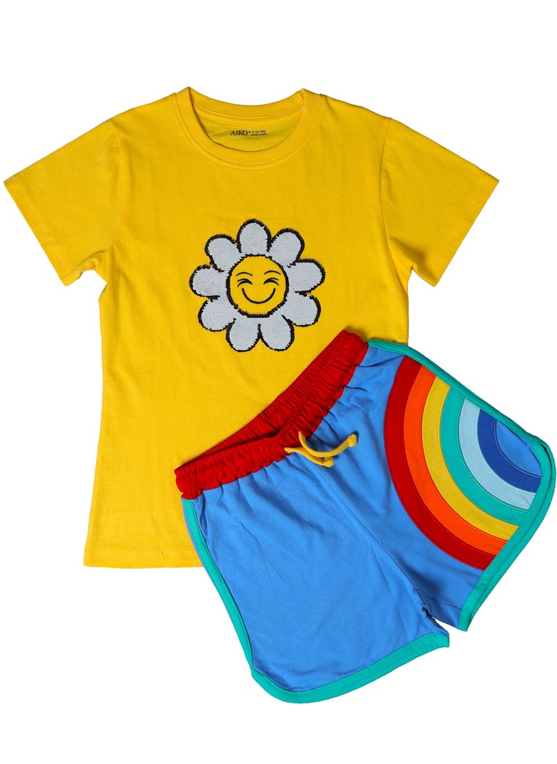 AIKO AIKO - Kids Short Sleeve Yellow T-Shirt with Shorts Set 3-4Years  - Image 2