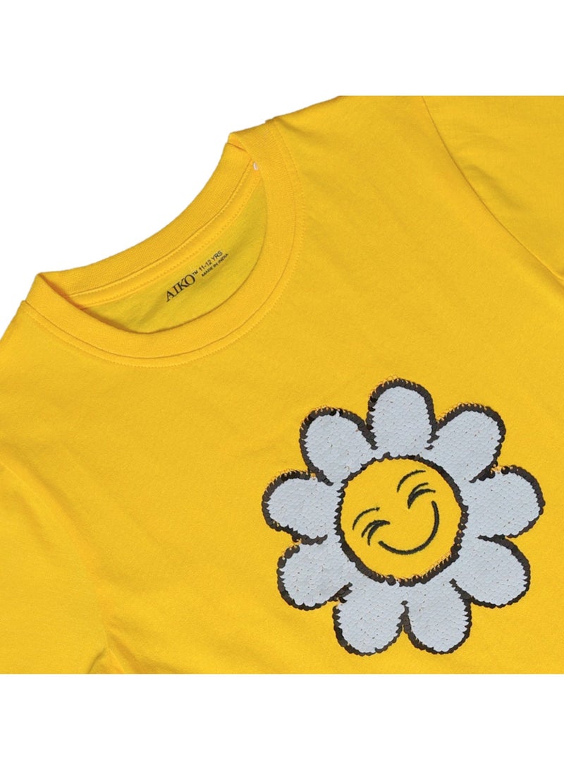 AIKO - Kids Short Sleeve Yellow T-Shirt with Shorts Set - Image 2