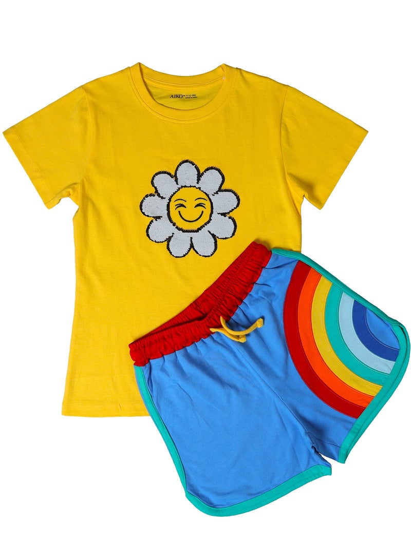 AIKO - Kids Short Sleeve Yellow T-Shirt with Shorts Set - Image 1