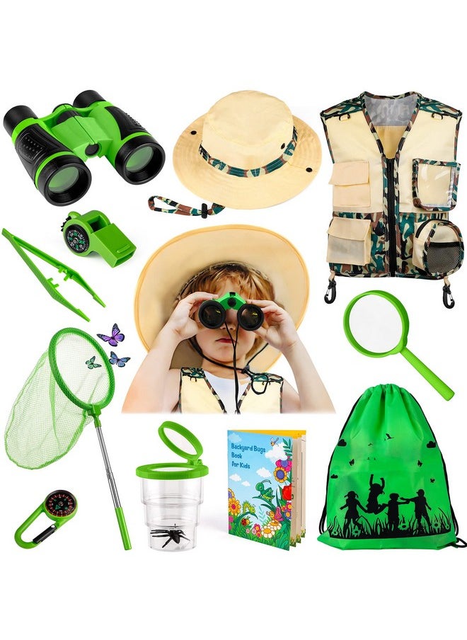 INNOCHEER INNOCHEER Kids Explorer Kit & Bug Catcher Kit & Safari Costume Kit, Outdoor Exploration Set with Hat, Vest, Butterfly Net and Bugs Book for Boys Girls 3-12 Years Old (Camouflage Green)  - Image 1