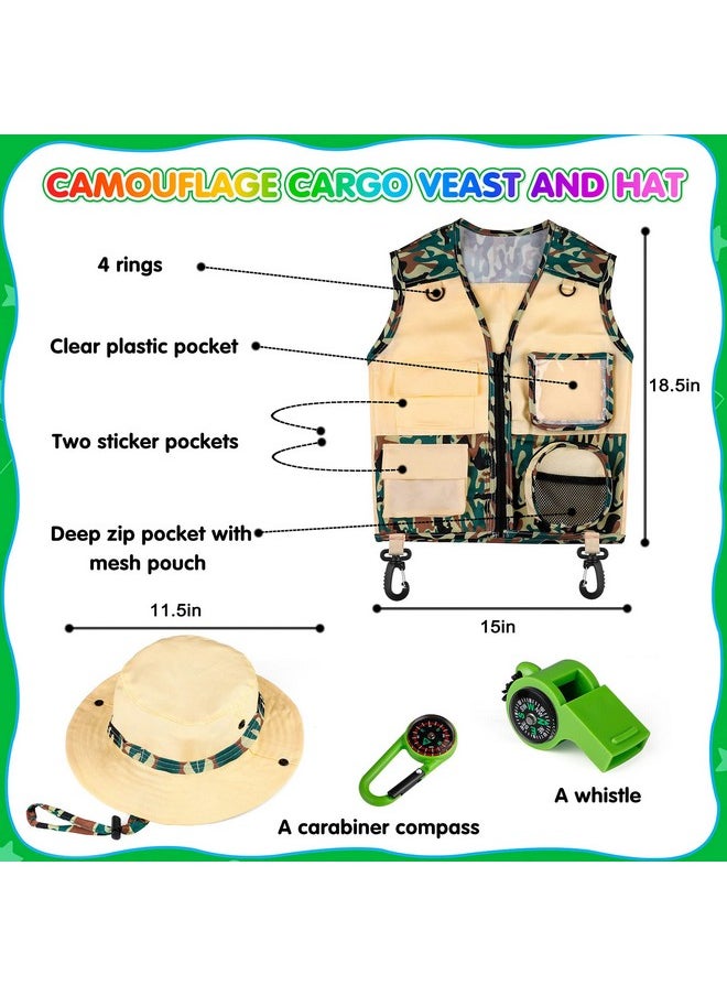 INNOCHEER INNOCHEER Kids Explorer Kit & Bug Catcher Kit & Safari Costume Kit, Outdoor Exploration Set with Hat, Vest, Butterfly Net and Bugs Book for Boys Girls 3-12 Years Old (Camouflage Green)  - Image 3