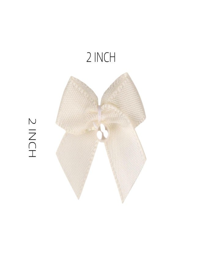 Meseey 60Pcs 2 Inch Mini Ivory Satin Ribbon Bows with Pearl, Pre-Tied Soft Cream Flower Appliques for Sewing, Scrapbooking, Wedding, Baptism, Gift Wrapping & DIY Crafts - Image 2