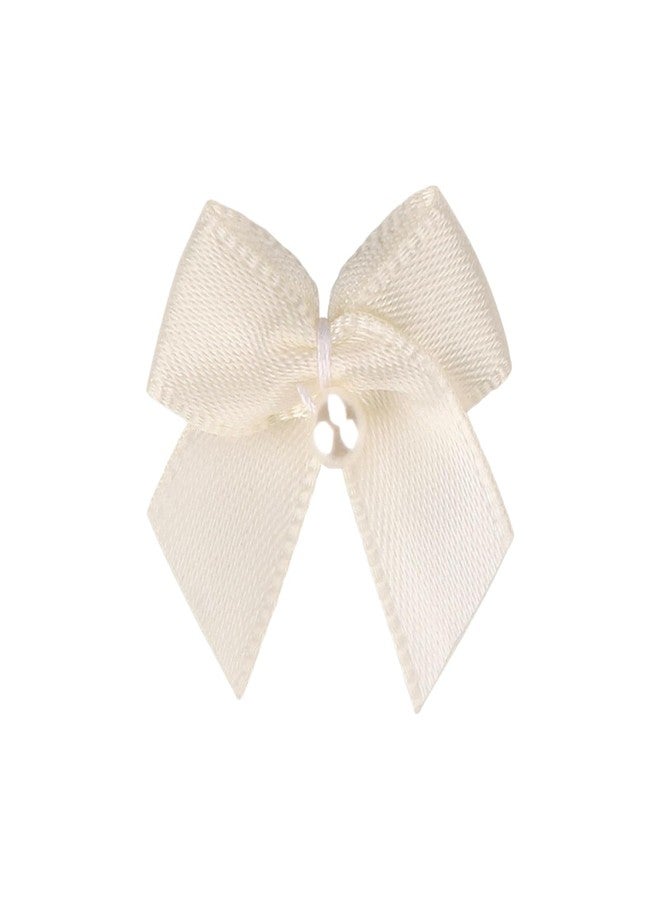 Meseey 60Pcs 2 Inch Mini Ivory Satin Ribbon Bows with Pearl, Pre-Tied Soft Cream Flower Appliques for Sewing, Scrapbooking, Wedding, Baptism, Gift Wrapping & DIY Crafts - Image 1