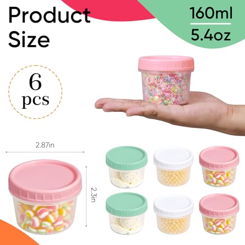 ASEVAT 5oz 6Pack Small Food Containers with Lids Salad Dressing Container Reuseable Snack Container Plastic Jar Freezer Storage Jars, Leakproof/Microwave/Dishwasher Safe - Image 4
