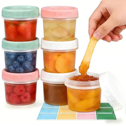 ASEVAT 5oz 6Pack Small Food Containers with Lids Salad Dressing Container Reuseable Snack Container Plastic Jar Freezer Storage Jars, Leakproof/Microwave/Dishwasher Safe - Image 1