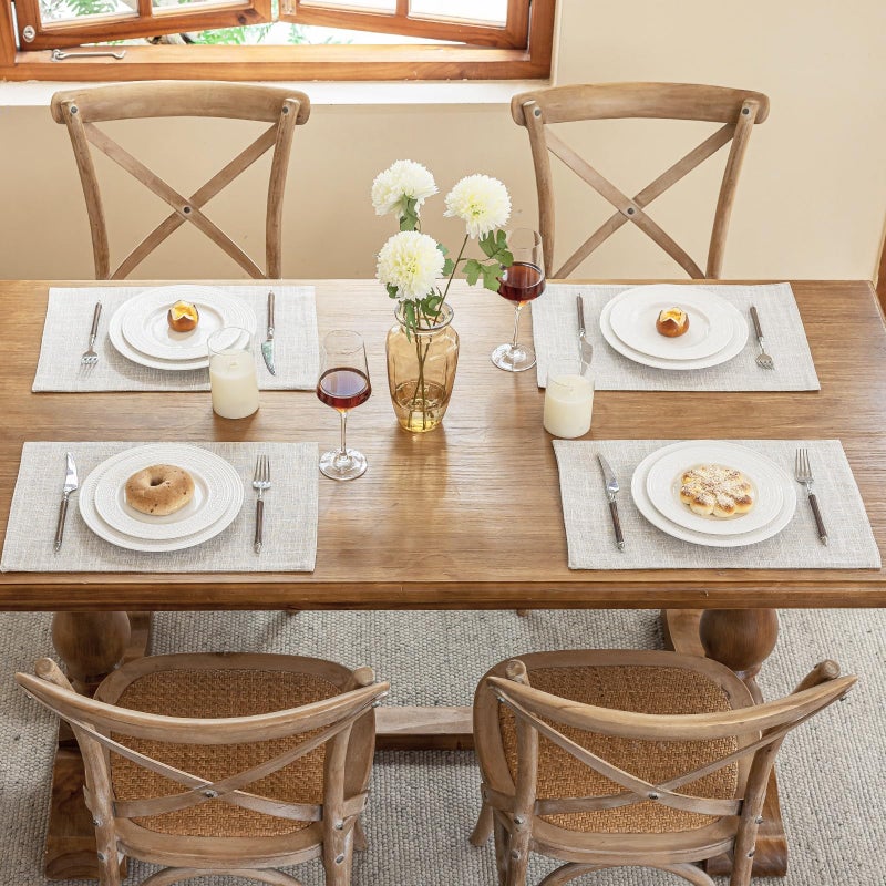 Blue Forest Placemats Set Of 6  Dual-Layered Thickened Faux Linen Cloth Place Mats Heat Resistant Machine Washable Wrinkle Free Table Mats Indoor/Outdoor (Cream Beige) - Image 5