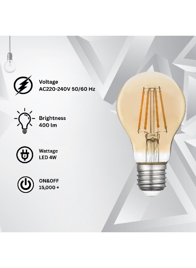 MFZ LED Bulbs 4W, E27 Base, 2700K Warm White, AC220–240V, Vintage Filament Style – Pack of 5 Pieces - Image 3