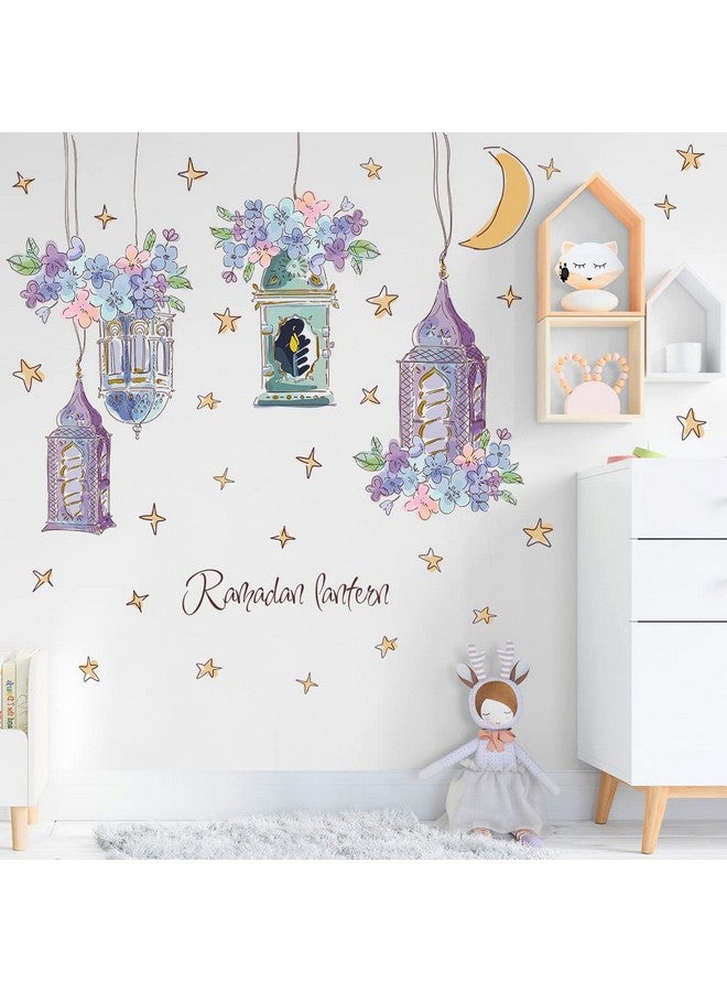 LiveGallery 2 Sheets Dream Purple Pendant Wall Decals Flowers And Hanging Lamp Wall Sticker Diy Stars Moon For Kids Baby Girls Bedroom Classroom Offices Nursery Tv Sofa Background Home Decoration (A) - Image 1