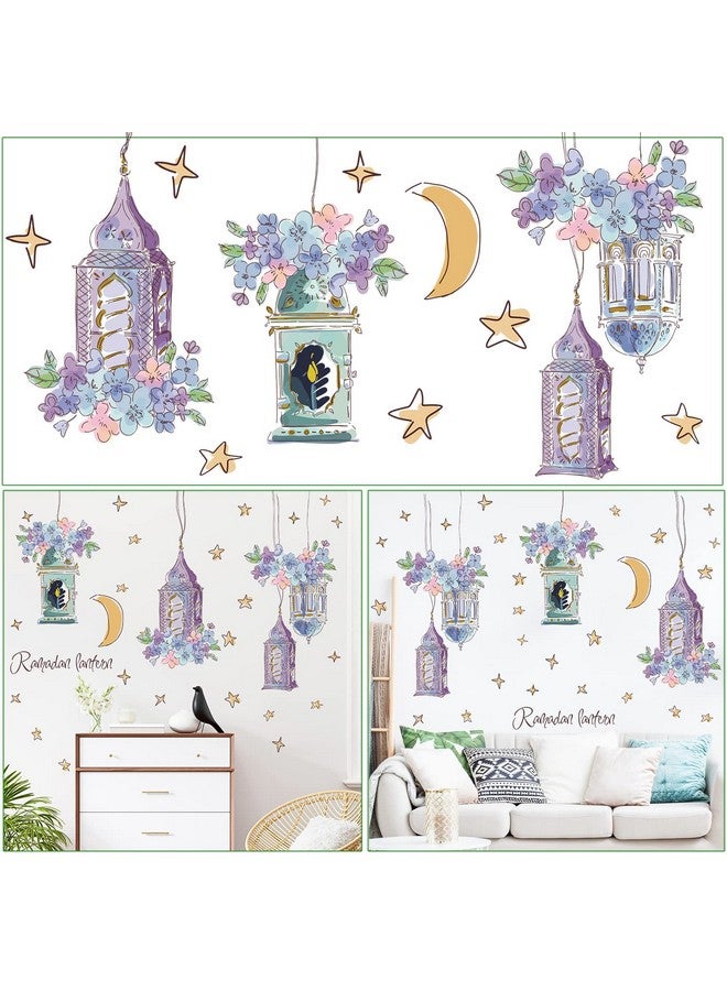 LiveGallery 2 Sheets Dream Purple Pendant Wall Decals Flowers And Hanging Lamp Wall Sticker Diy Stars Moon For Kids Baby Girls Bedroom Classroom Offices Nursery Tv Sofa Background Home Decoration (A) - Image 3