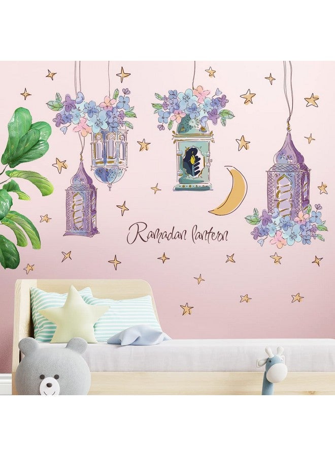 LiveGallery 2 Sheets Dream Purple Pendant Wall Decals Flowers And Hanging Lamp Wall Sticker Diy Stars Moon For Kids Baby Girls Bedroom Classroom Offices Nursery Tv Sofa Background Home Decoration (A) - Image 4