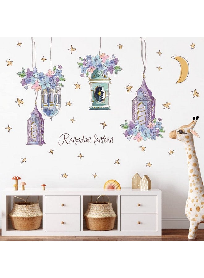 LiveGallery 2 Sheets Dream Purple Pendant Wall Decals Flowers And Hanging Lamp Wall Sticker Diy Stars Moon For Kids Baby Girls Bedroom Classroom Offices Nursery Tv Sofa Background Home Decoration (A) - Image 5